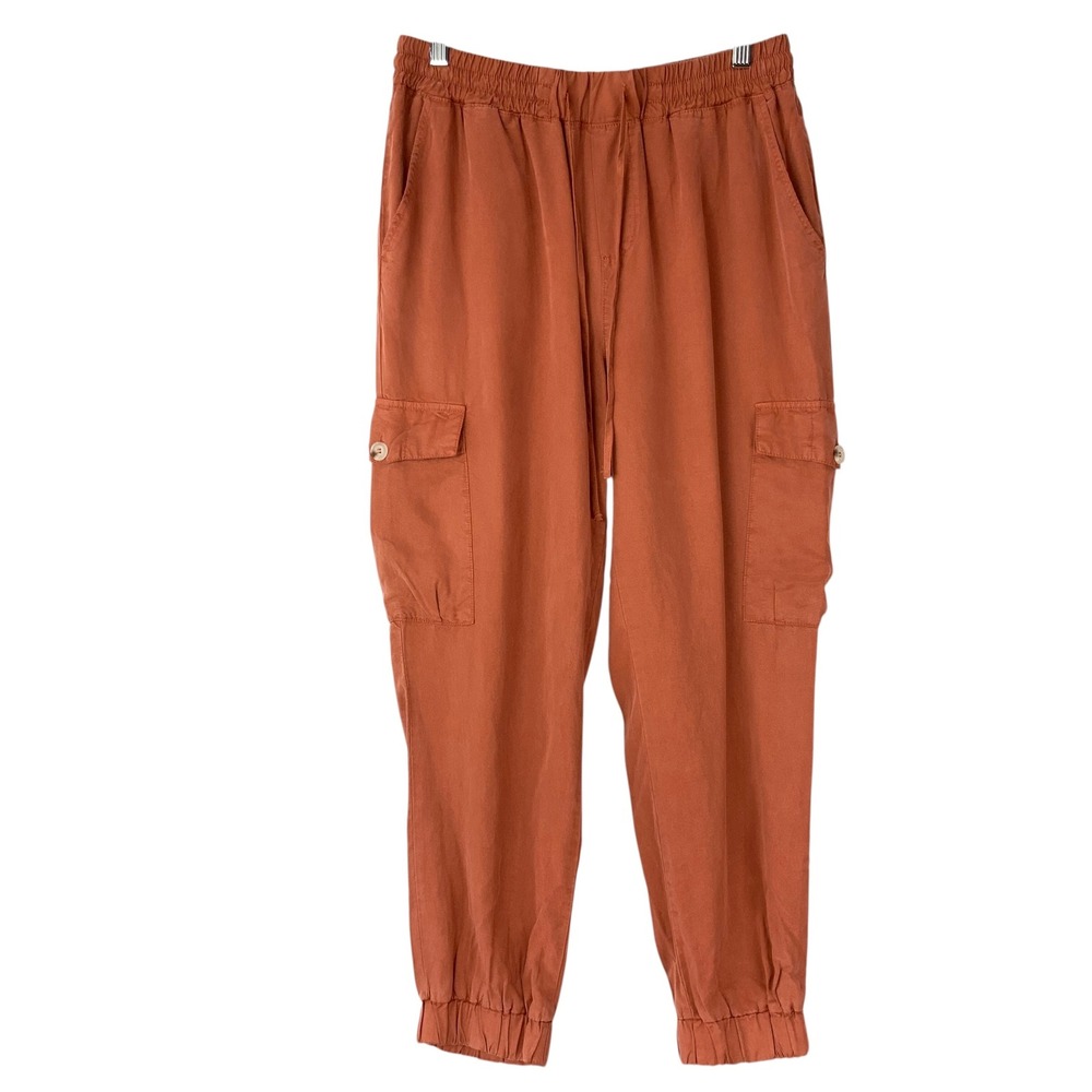 Dress Forum Rust Orange Cargo Jogger Pants M Drawstring Elastic Waist Tencel NEW
